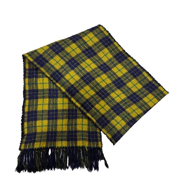 GUCCI Tartan Wool Classic Nova Check Plaid Fringe Embroidered Yellow SCARF - Picture 1 of 6